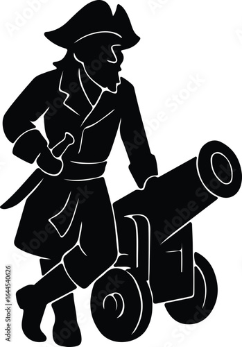 Illustrator Pirate with sword leaning on cannon Silhouette vector