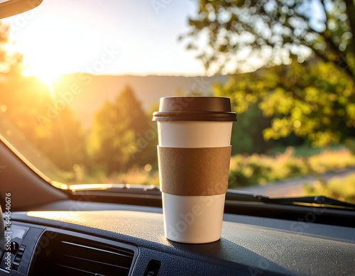 Morning Coffee Commute A Travel Mug's Journey with Firefly's Mockup, Enjoying the Sunrise