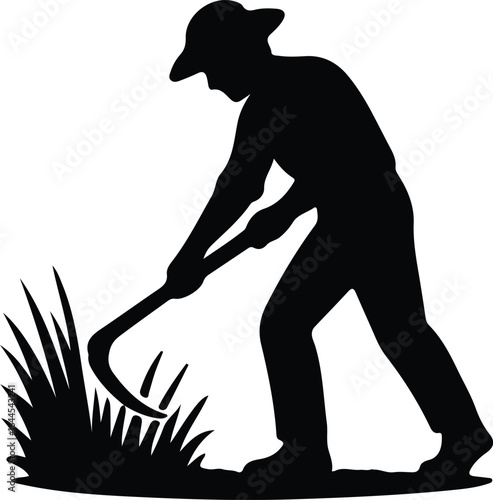 Illustrator Silhouette of a farmer harvesting crops with a scythe vector