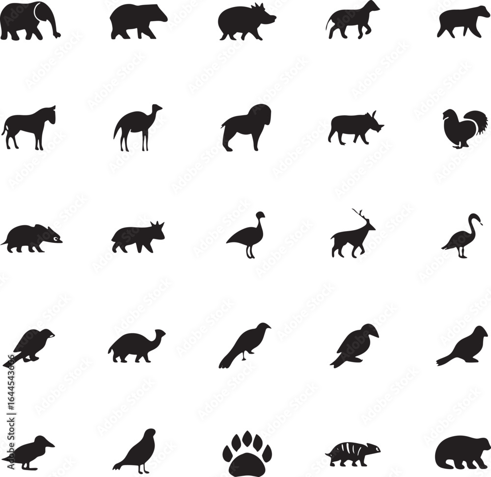 Obraz premium Diverse Black Animal Silhouettes Set