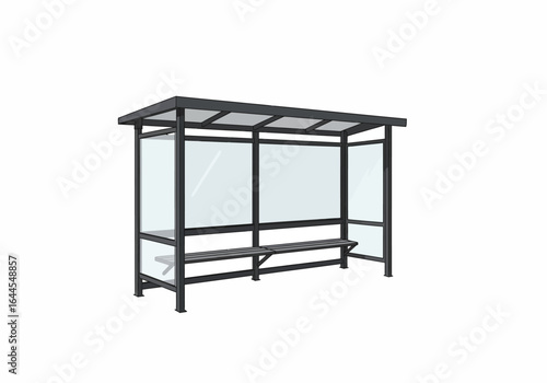 Modern Bus Stop Shelter with Bench and Glass Panels.