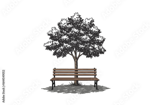 Park Bench Under a Shady Tree Illustration.