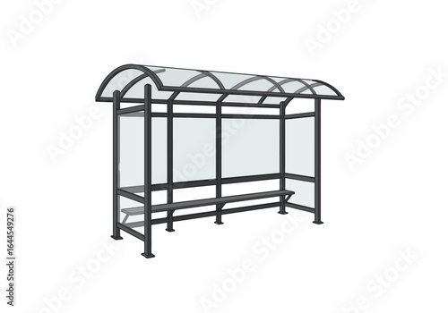 Modern Bus Stop Shelter with Bench and Transparent Panels.