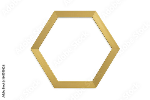 Realistic gold hexagon frame on transparent background