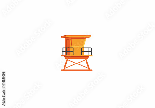 Isolated Orange Lifeguard Tower with Black Railings.