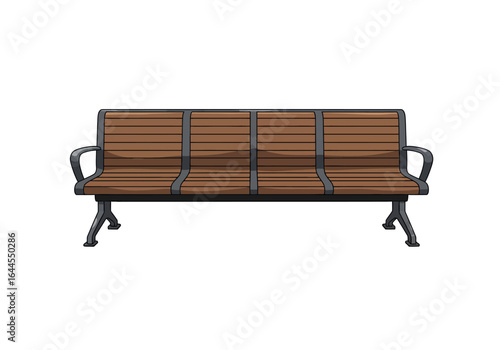 Cartoon Style Public Bench with Wooden Slats and Metal Frame.