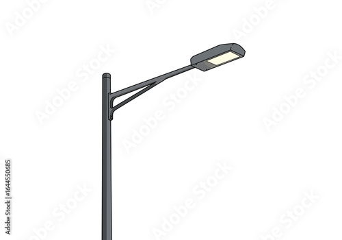 Modern Streetlight with Rectangular Luminaire and Gray Pole.