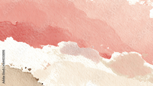 Abstract Watercolor Background with Red Pink Beige and Cream Brushstrokes
