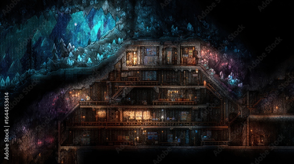 Obraz premium Pixelated cave dwelling
