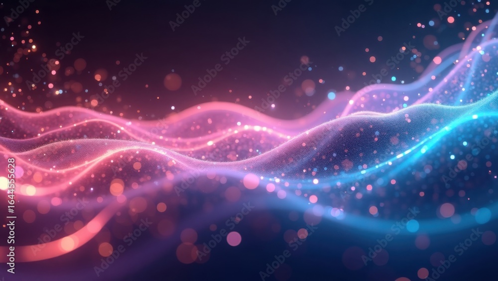 Fototapeta premium Abstract Digital Waveform of Glowing Particles in Pink and Blue