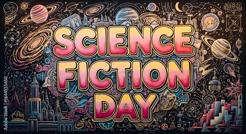 Celebrate science fiction day with a cosmic cityscape and planets