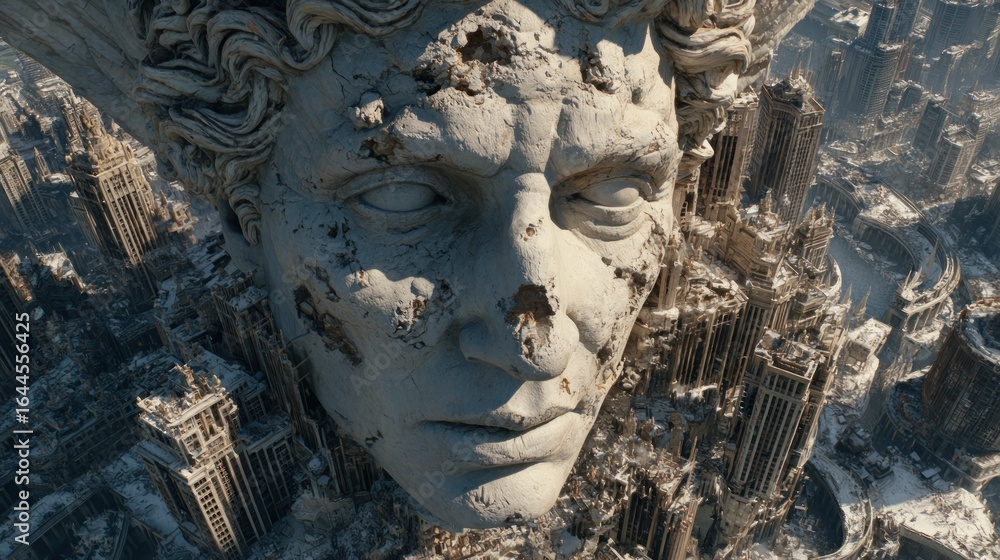 Fototapeta premium Ruined city, weathered face