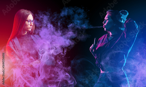 Women vapers. Girls using v...