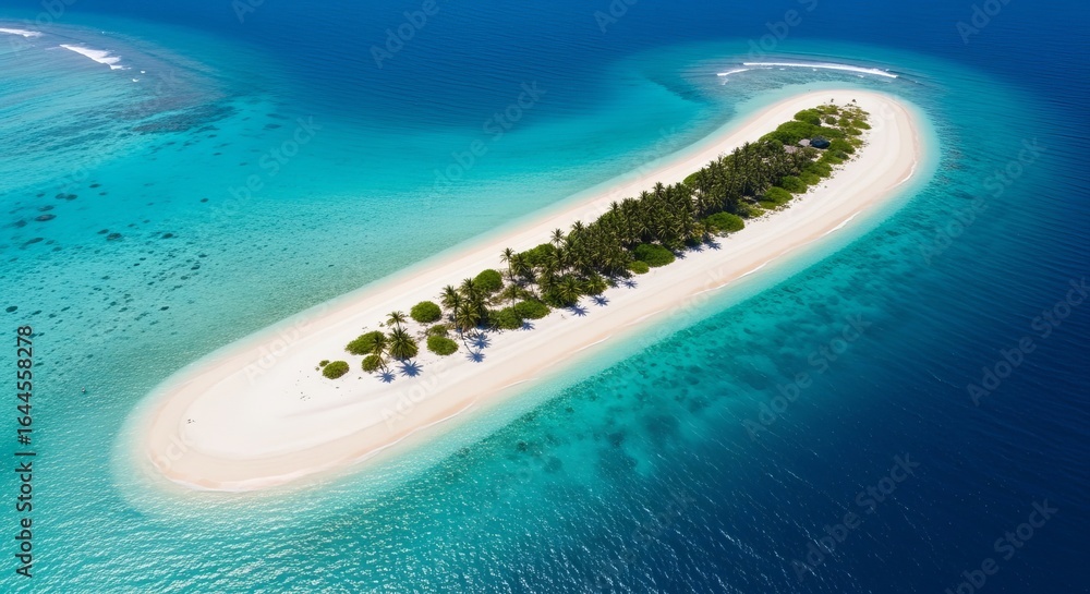 Obraz premium Aerial view of tropical island paradise with white sand beach and turquoise ocean water