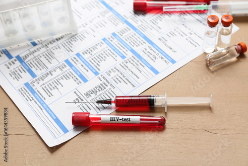 HIV blood test tubes, syrin...