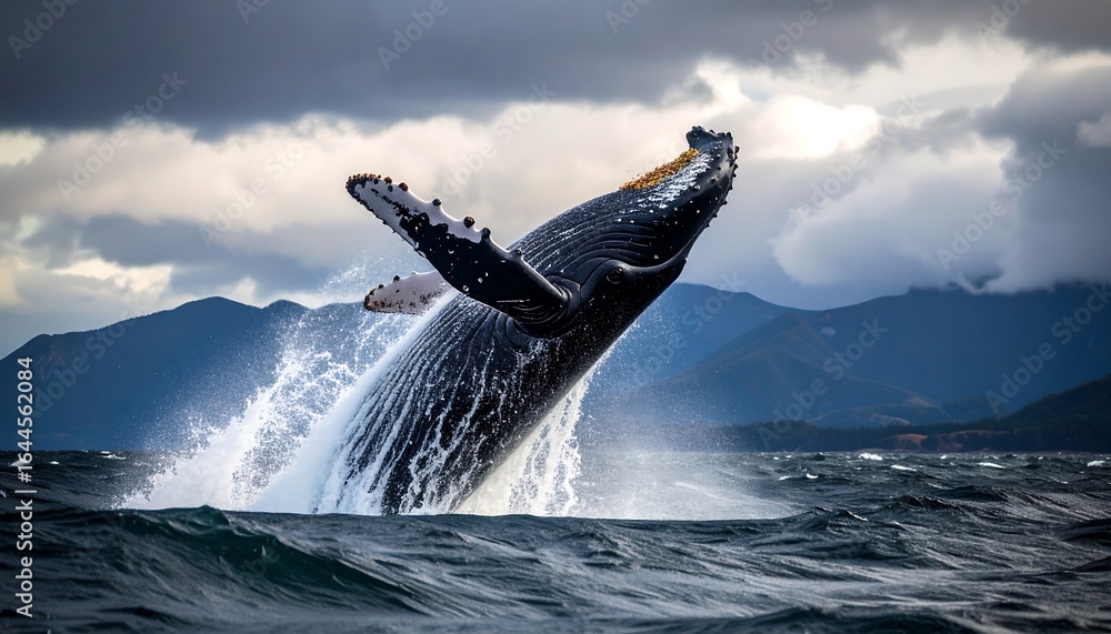 Fototapeta premium Humpback whale leaping dramatic action