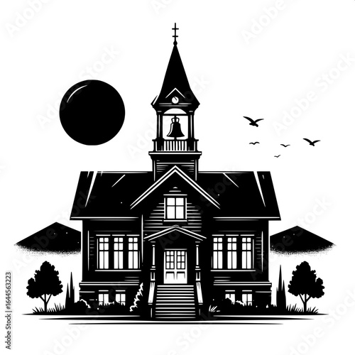 Minimal Silhouette of a Schoolhouse