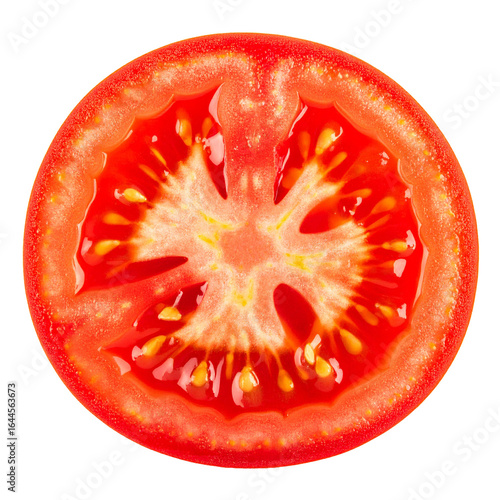 Wallpaper Mural Vibrant Slice of Tomato Isolated On White Background: A close-up shot captures the intricate detail of a halved, juicy tomato. revealing its textures and rich colors. Torontodigital.ca