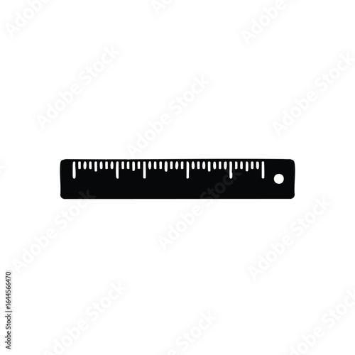 A black and white vector illustration of a ruler, a common measuring tool, presented against a clean white backdrop, ideal for educational or design projects.