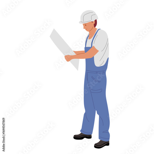 Construction worker reviewing plans with focus in a building site environment