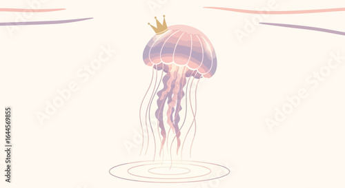 A whimsical jellyfish queen illustration in soft pastel tones for children book