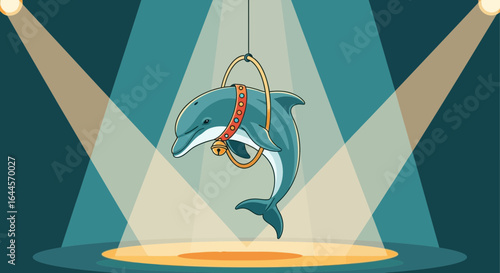 A captivating circus performance featuring a dolphin under the spotlight, a mesmerizing spectacle