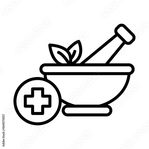 Ayurvedic herbal medicine icon, representing natural wellness, therapy, and ancient plant-based healing, in a minimalist vector illustration design