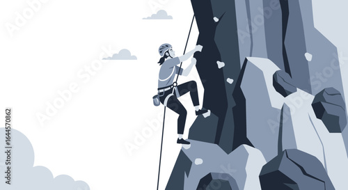 Achieving New Heights Girl Climbing Up a Rocky Mountain Face Using Safety Gear