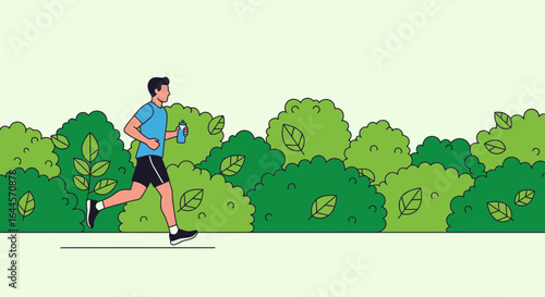 Active Lifestyle Man Jogging Outdoors on Path Amid Lush Greenery During Sunny Day
