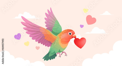 Adorable Lovebird Flying with a Heart for Valentine's Day or Romantic Occasions