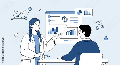 A doctor presents data analysis and insights to a patient during a consultation session to guide healthcare decisions and personalized treatment plans