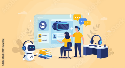 AI-powered virtual reality support and assistance with technical support personnel providing guidance