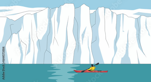 Arctic kayaking adventure: Exploring icy landscapes with a lone kayaker navigating pristine waters