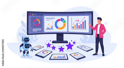Artificial Intelligence and Data Analysis with Man Presenting Business Insights