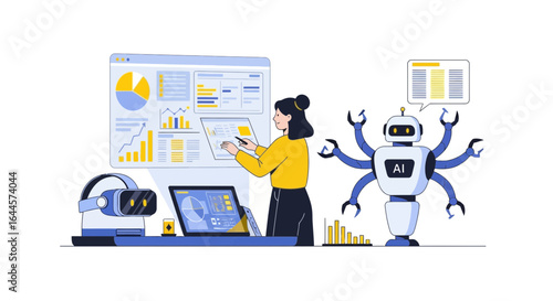 A visual depiction of augmented analytics showcases human and artificial intelligence working together to analyze data efficiently