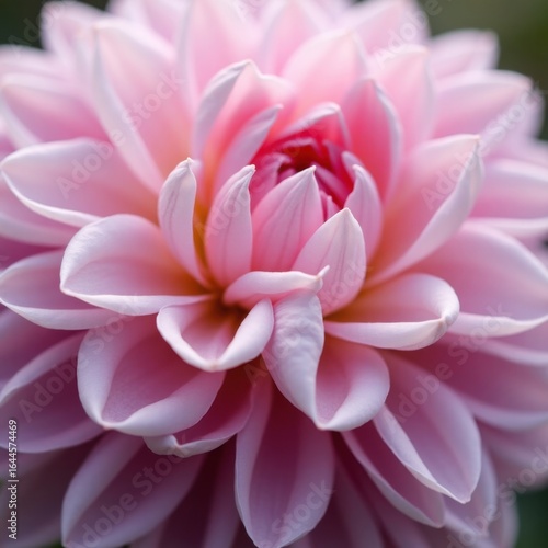 Close up of a delicate pink dahlia flower in full bloom showcasing its layered petals and intricate center
