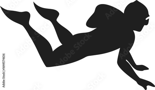 Simple Silhouette Scuba Diver Underwater Swimming Sport Activity Illustration