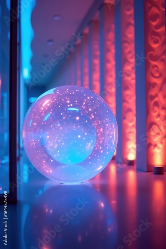 Illuminated Sphere Bathed in Mesmerizing Blue and Red Light Creates a Futuristic Ambiance