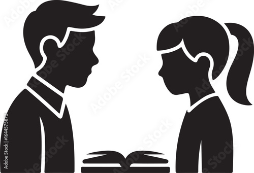 Man girl students classmates pictogram icon