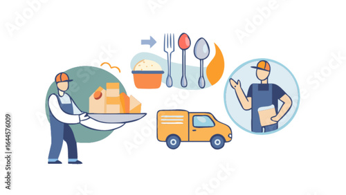 Food delivery service restaurant meal catering order online fast shipping and delivery professional worker