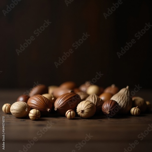 A Close Up View Of Assorted Nuts Scattered On A Wooden Surface