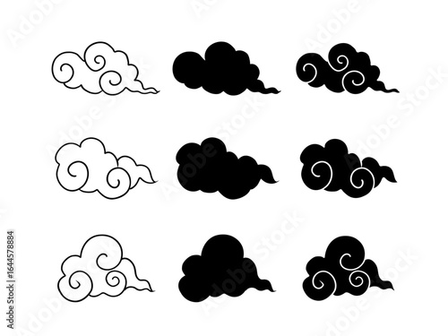 和柄の雲　セット　１　シンプルな手描きの雲