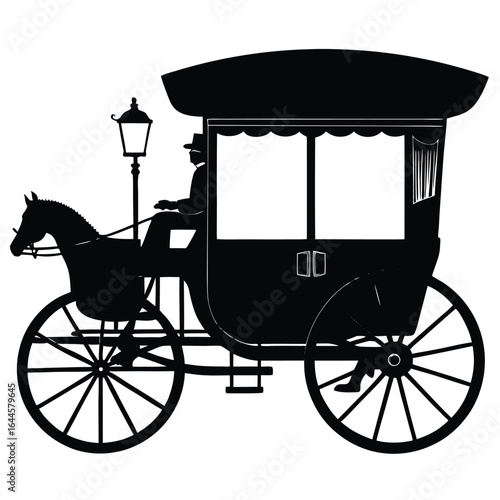 Horse drawn carriage with driver and lamp wheels