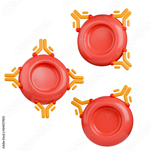 Fotografi Warm agglutinin 3d illustration shown with IgM antibodies attached to the surface of red blood cells in sensitization phase, without visible agglutination