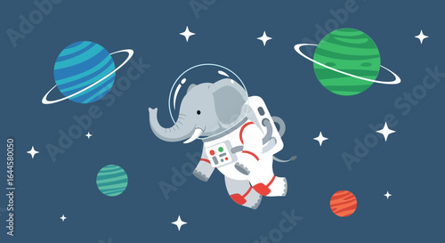 Astronaut Elephant Exploring the Galaxy With Planets and Stars Background