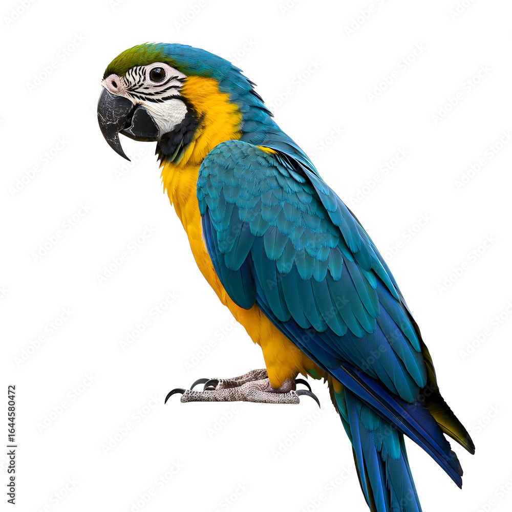 Fototapeta premium Blue and Gold Macaw Profile, isolated on transparent background