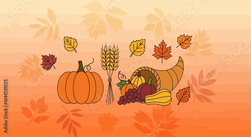 Autumnal Abundance A Decorative Horn Of Plenty With Festive Fruits And Leaves