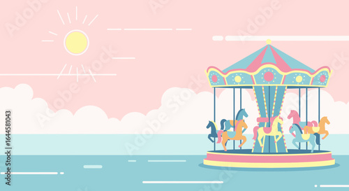 Carousel Scene in Pastel Colors for Children's Illustration Design