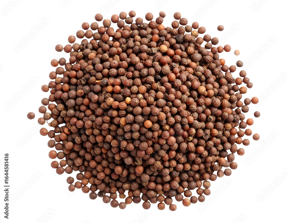 Pile of Brown Mustard Seeds, Top View, Isolated on White Background Pile of Brown Mustard Seeds, Top View, Isolated on White Background