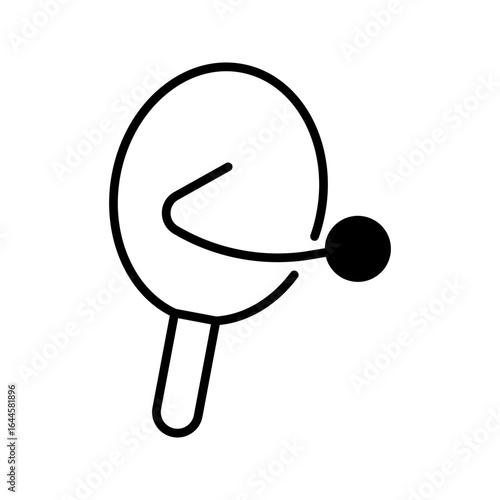 Icon of paddle ball. Table tennis racquet with attached rubber circle by elastic string. Racket sport, ping pong tool to play games and have fun. Flat isolated vector illustration on white background
